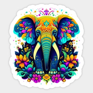 Colorful Elephant with florals Sticker